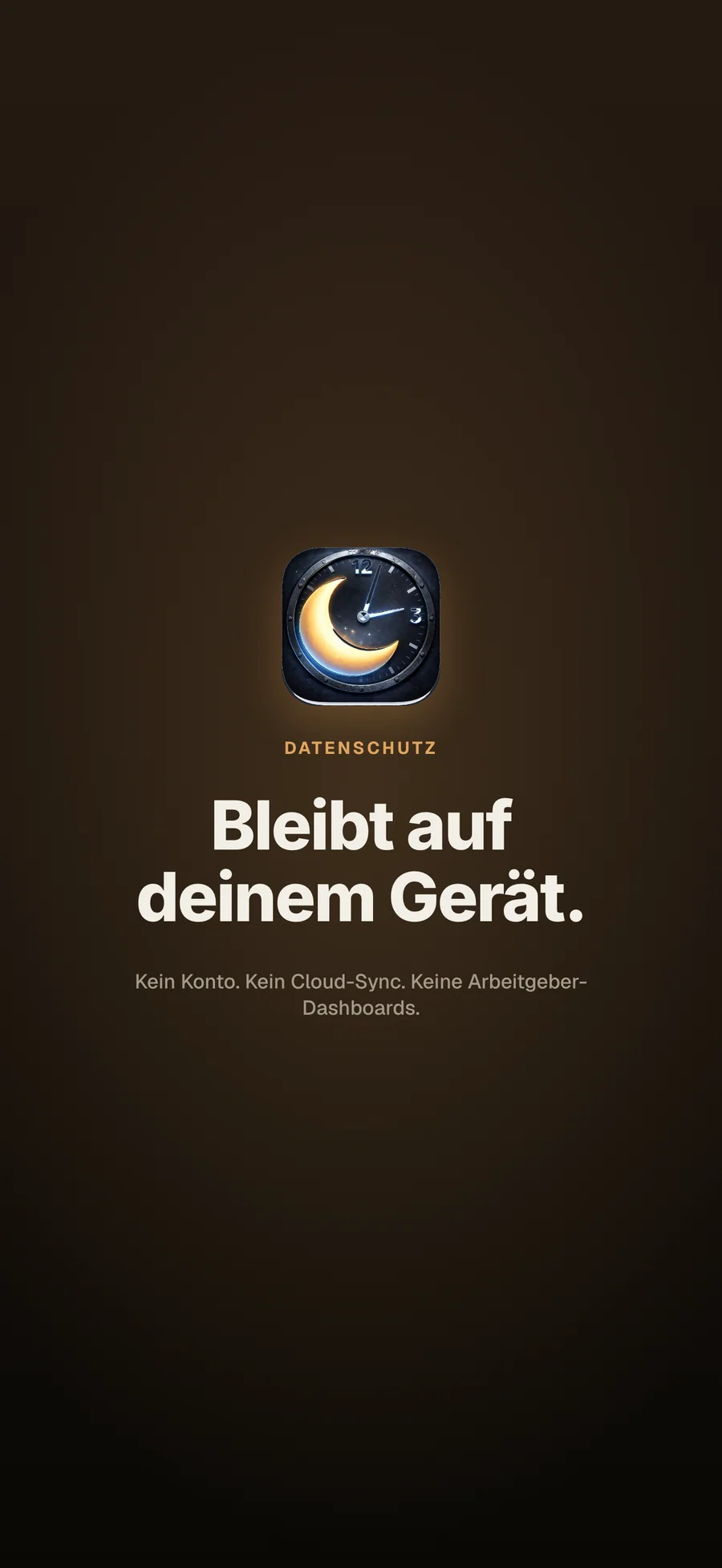 Datenschutzkarte von AfterShift: kein Konto, die Daten bleiben auf dem iPhone