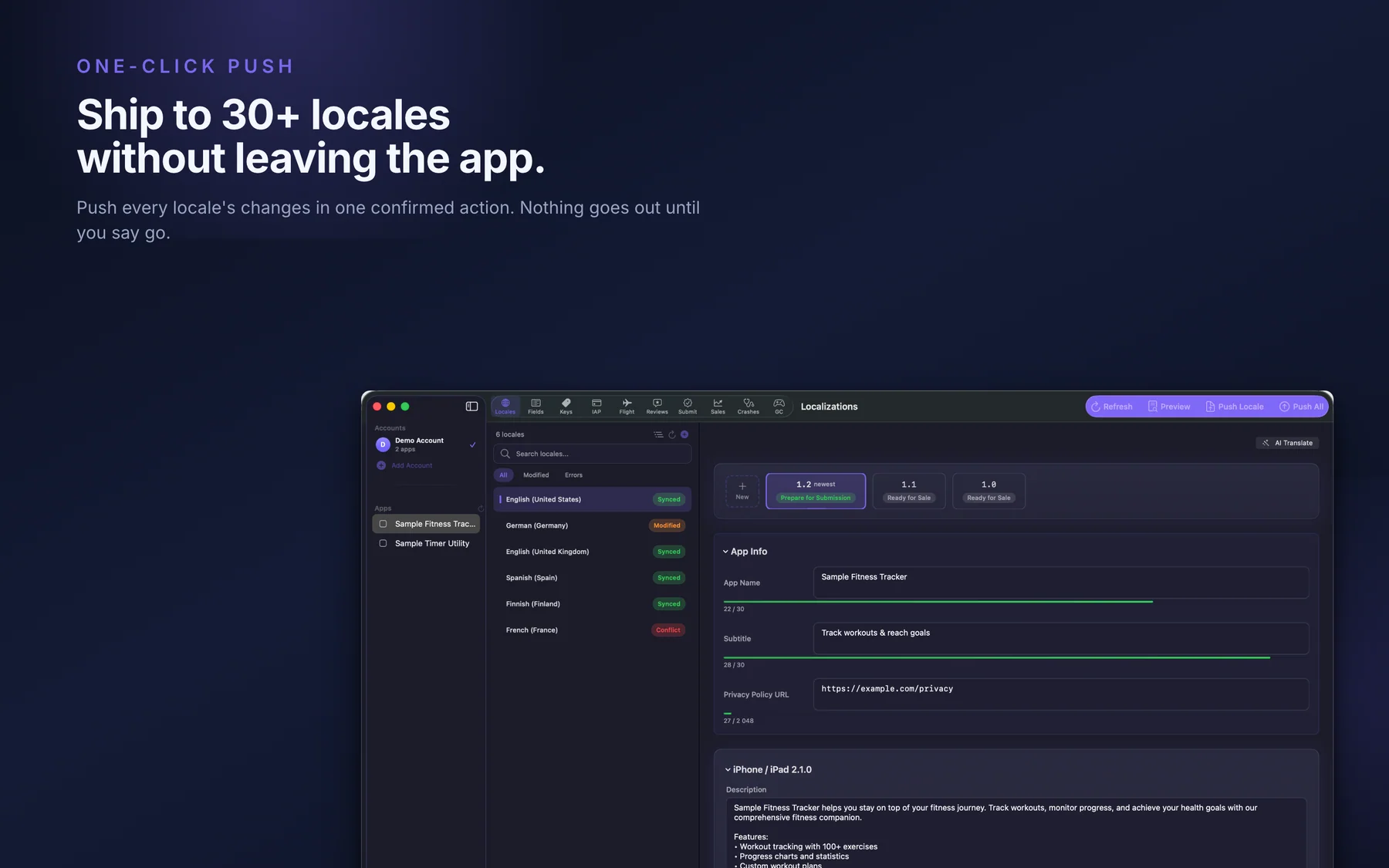 AppMeta for Mac pushing metadata for every locale at once