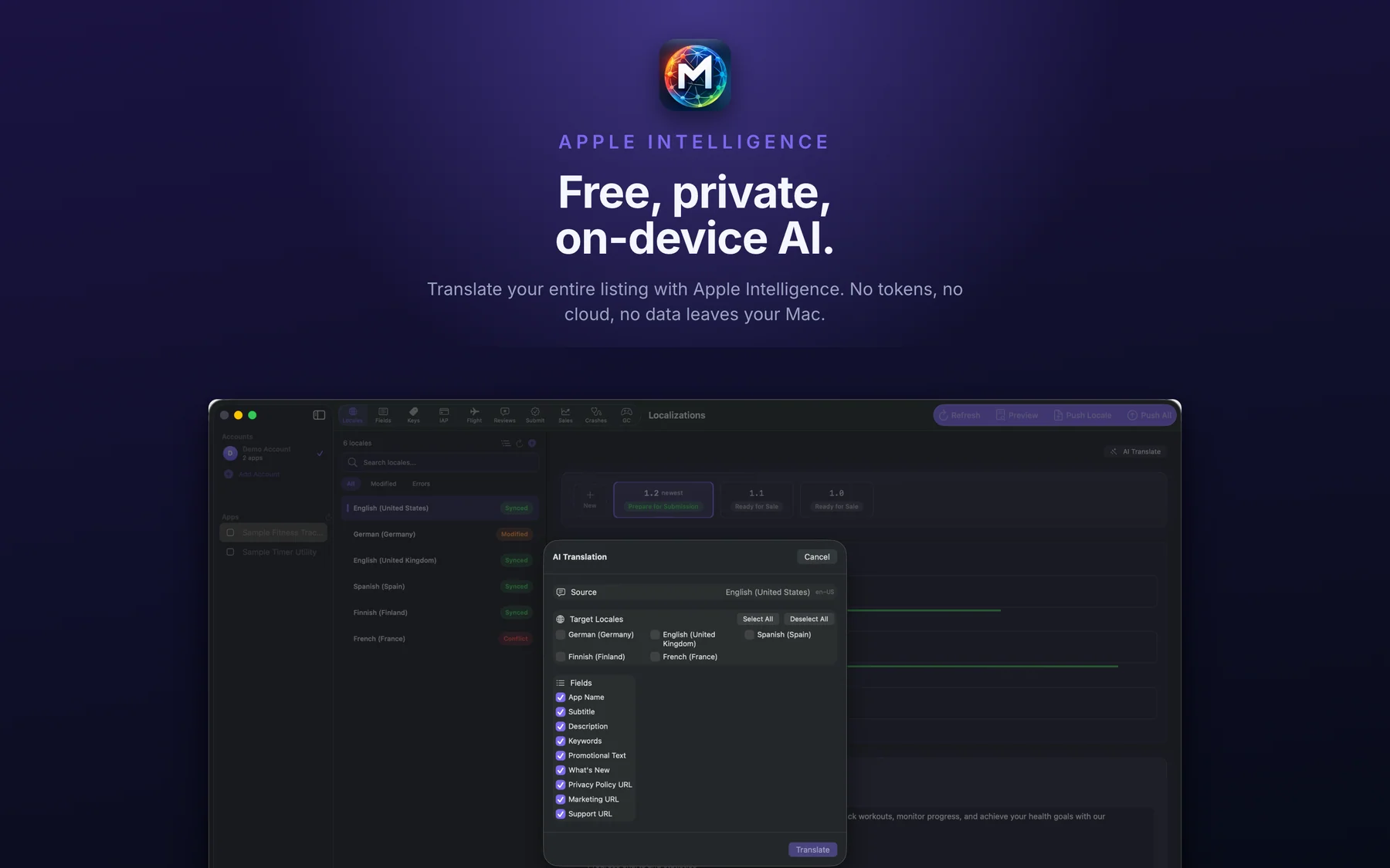 AppMeta for Mac AI translation of app metadata into other languages