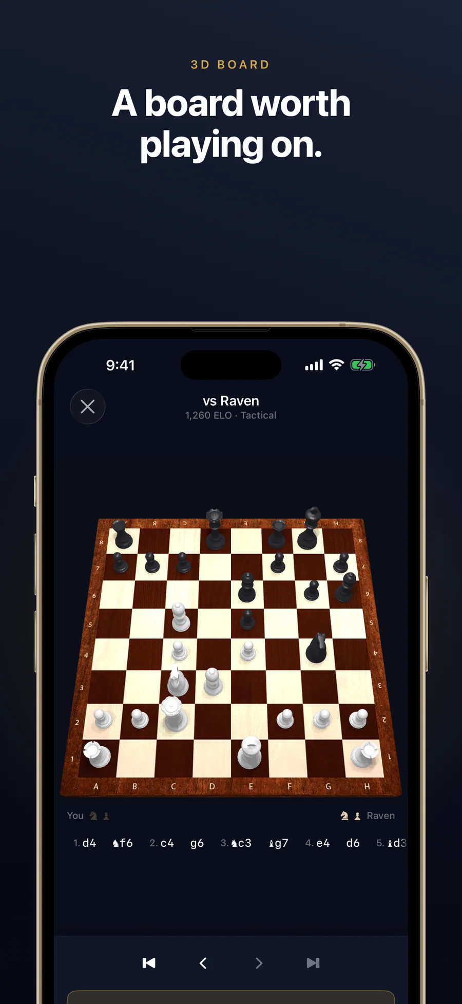 Chessful 3D chess board mid-game against an opponent