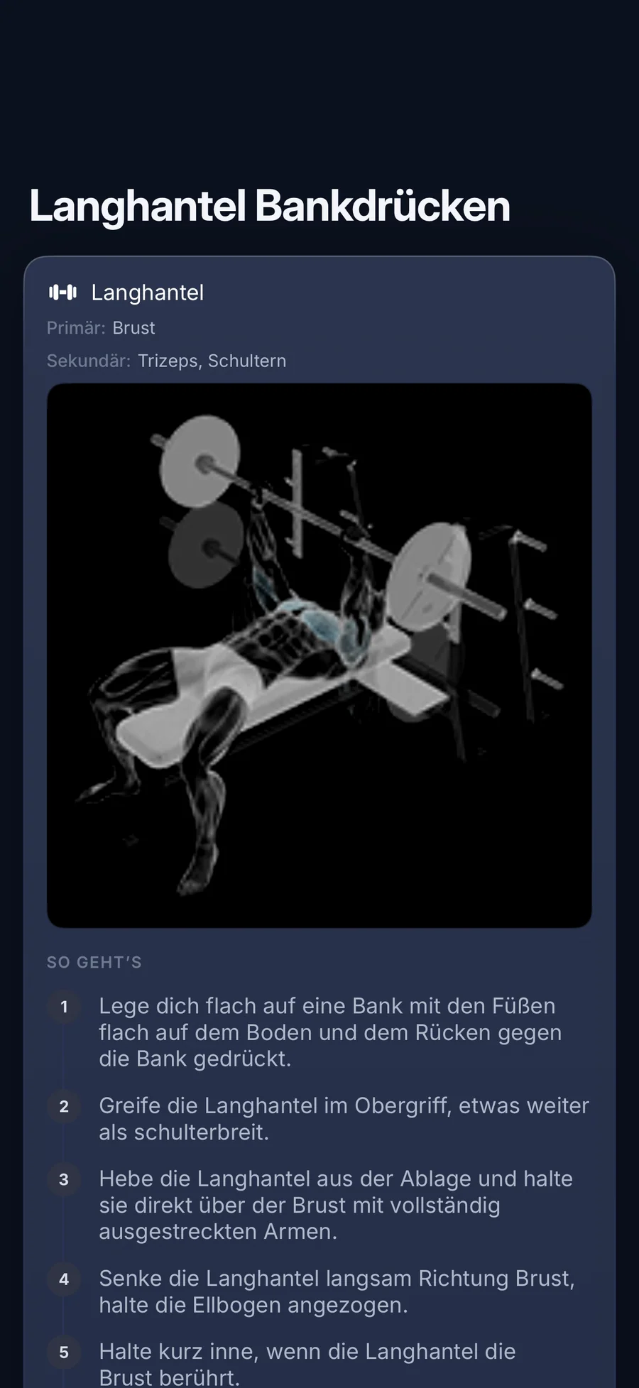LiftLog-Programmliste mit dem aktiven Programm