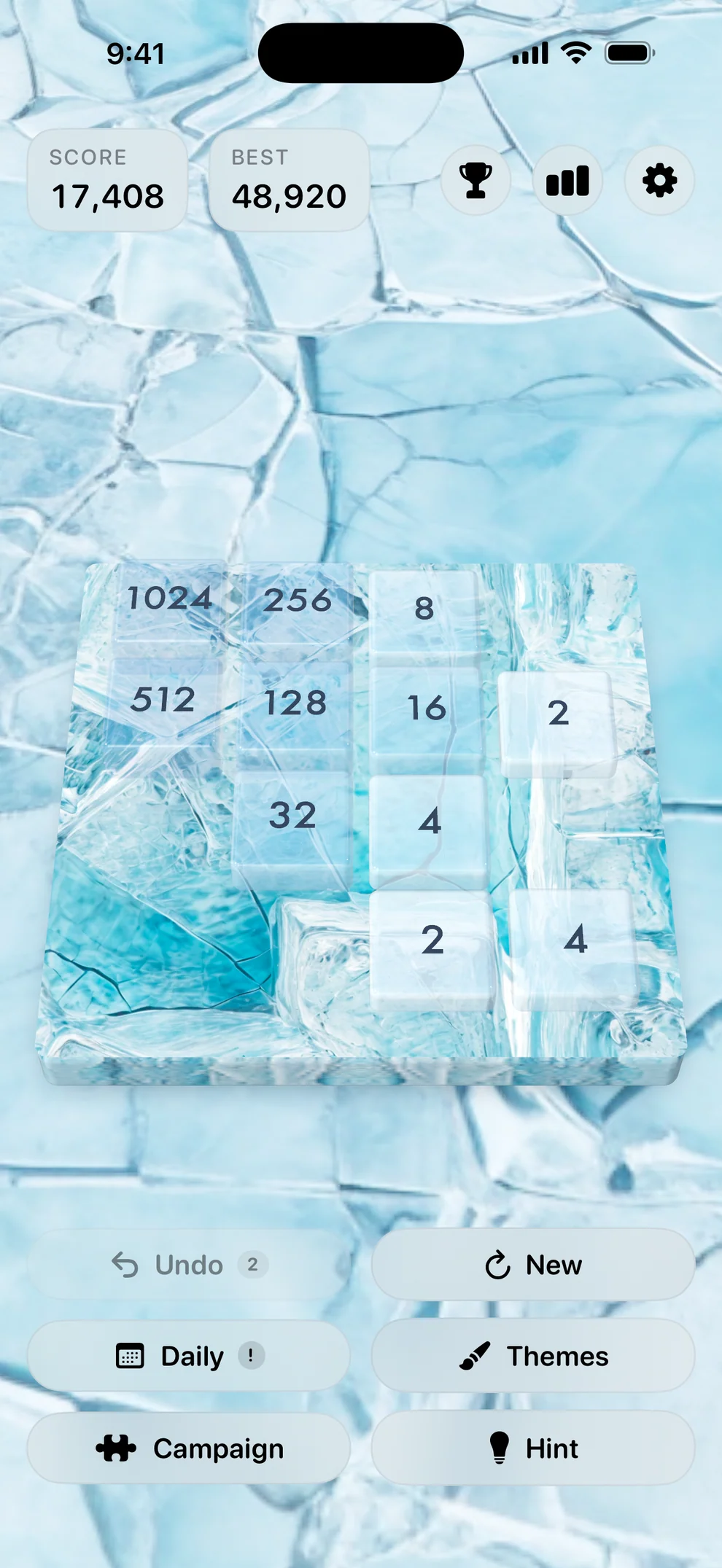 Glacier Ice, one of 17 themes on a 3D board you can tilt.