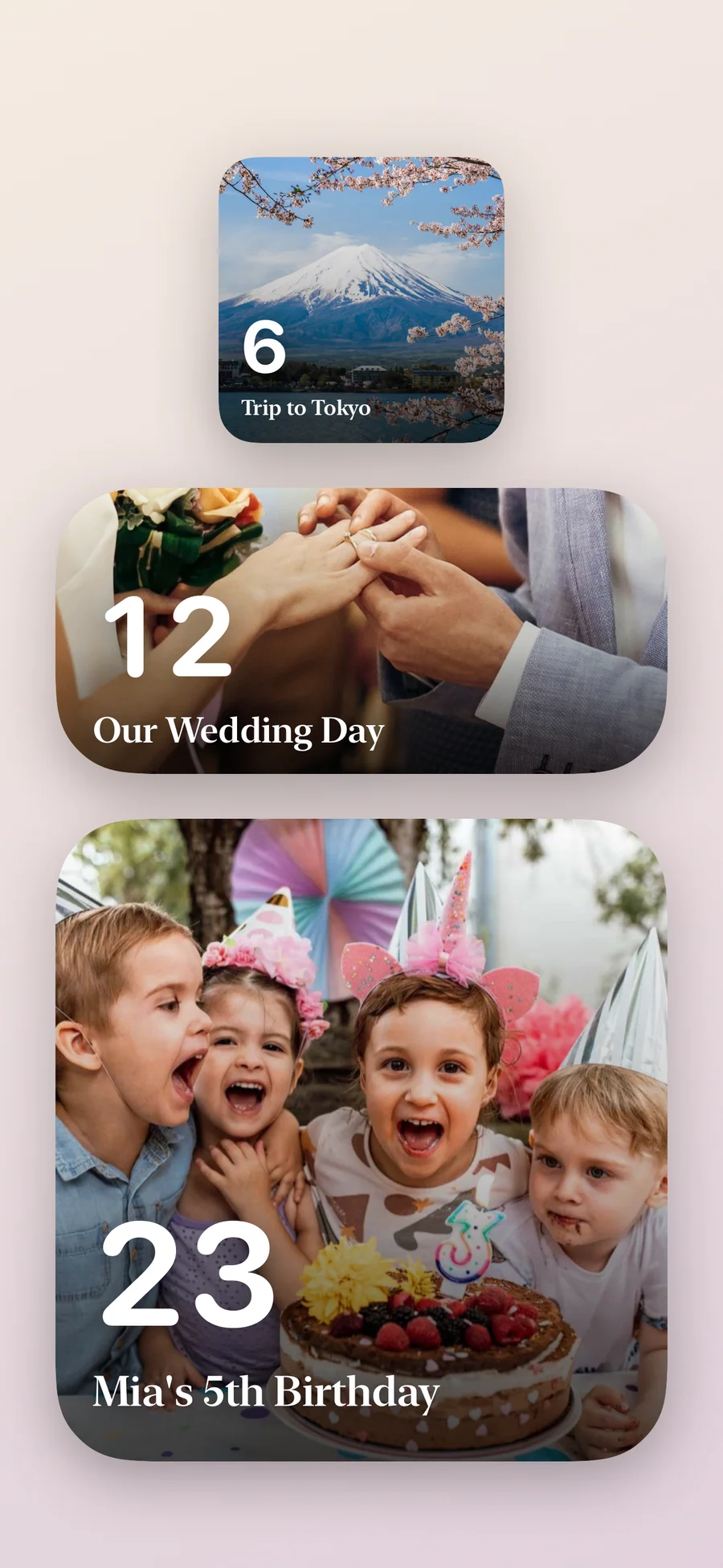 Soon. widget gallery with countdown widgets in several sizes