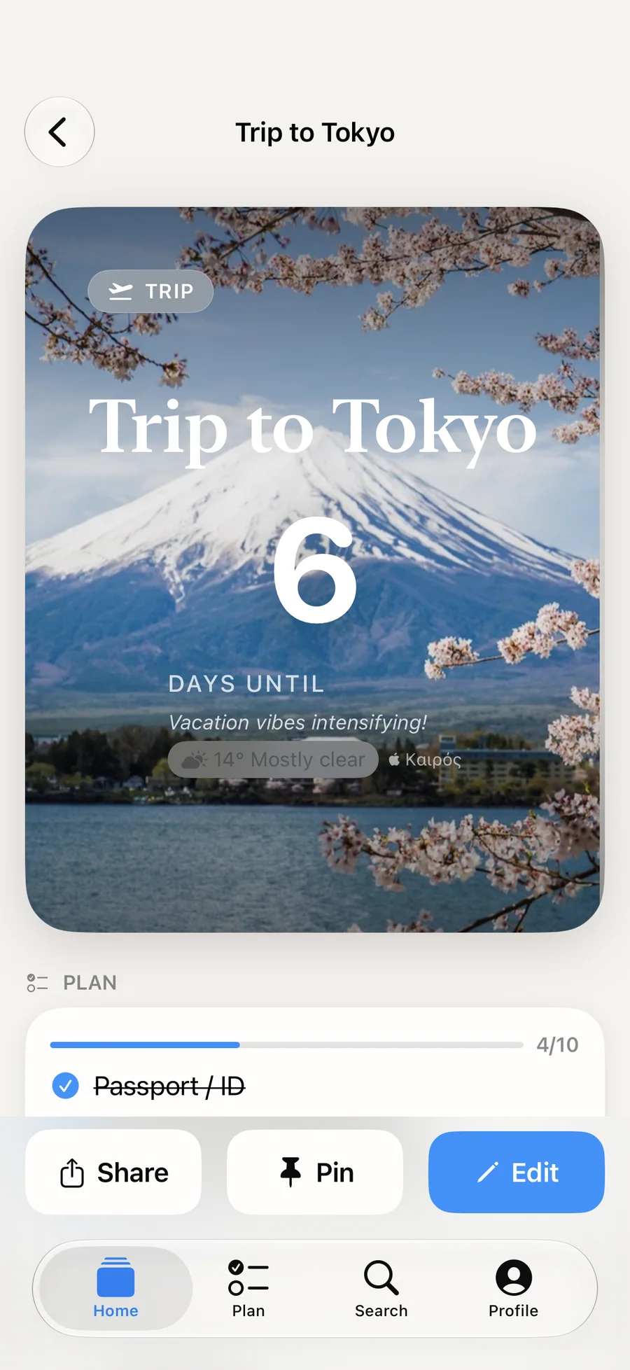 Soon. trip detail with the days left and plan actions