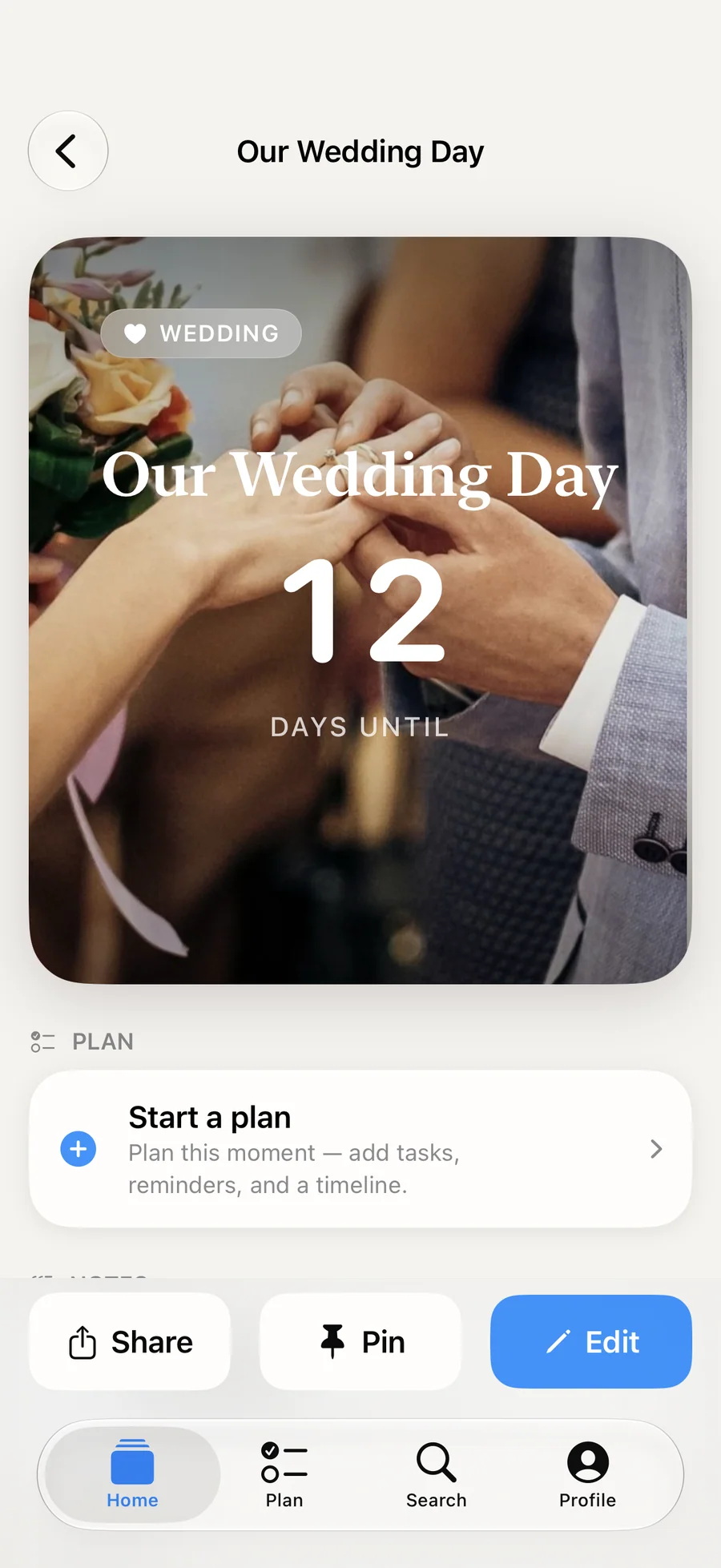 Soon. wedding countdown card with a plan