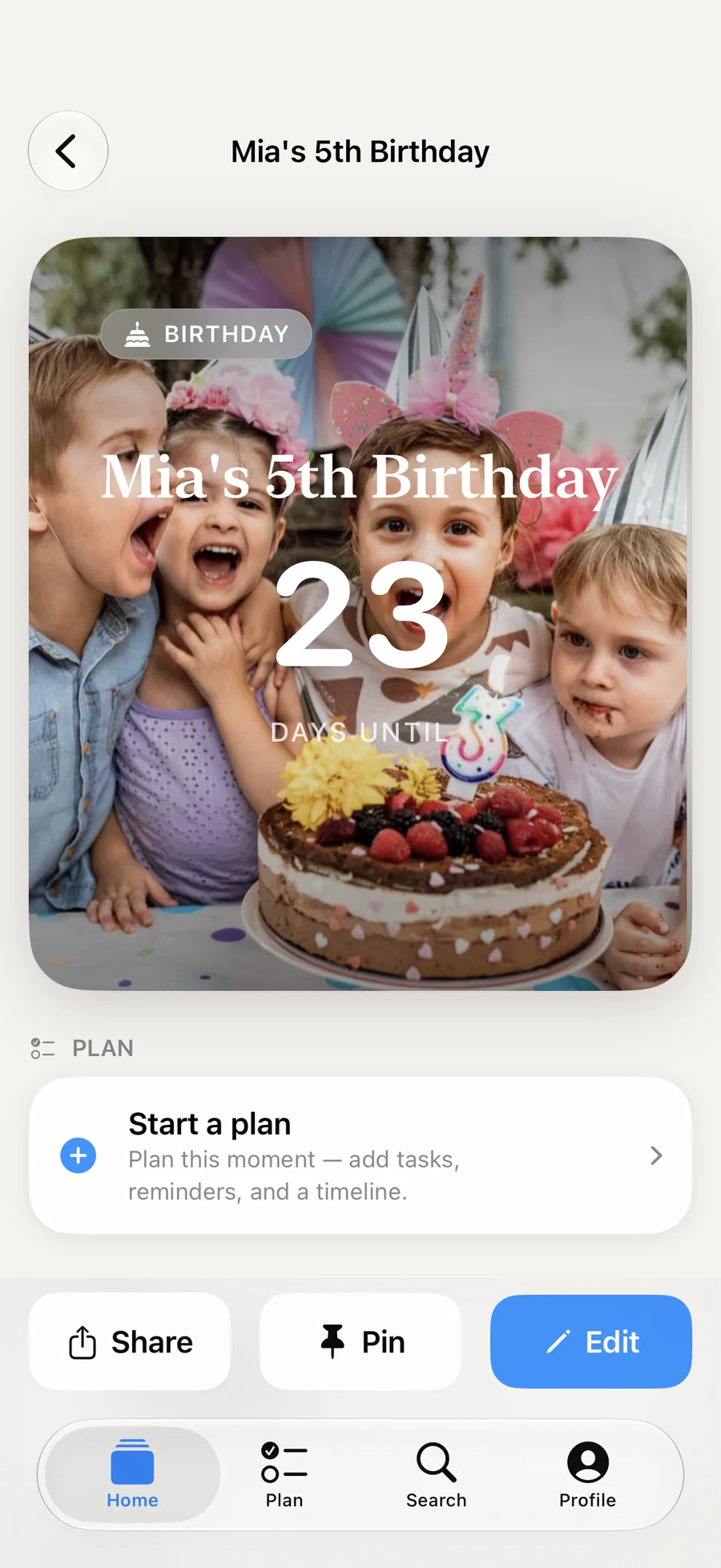 Soon. birthday countdown card with a plan