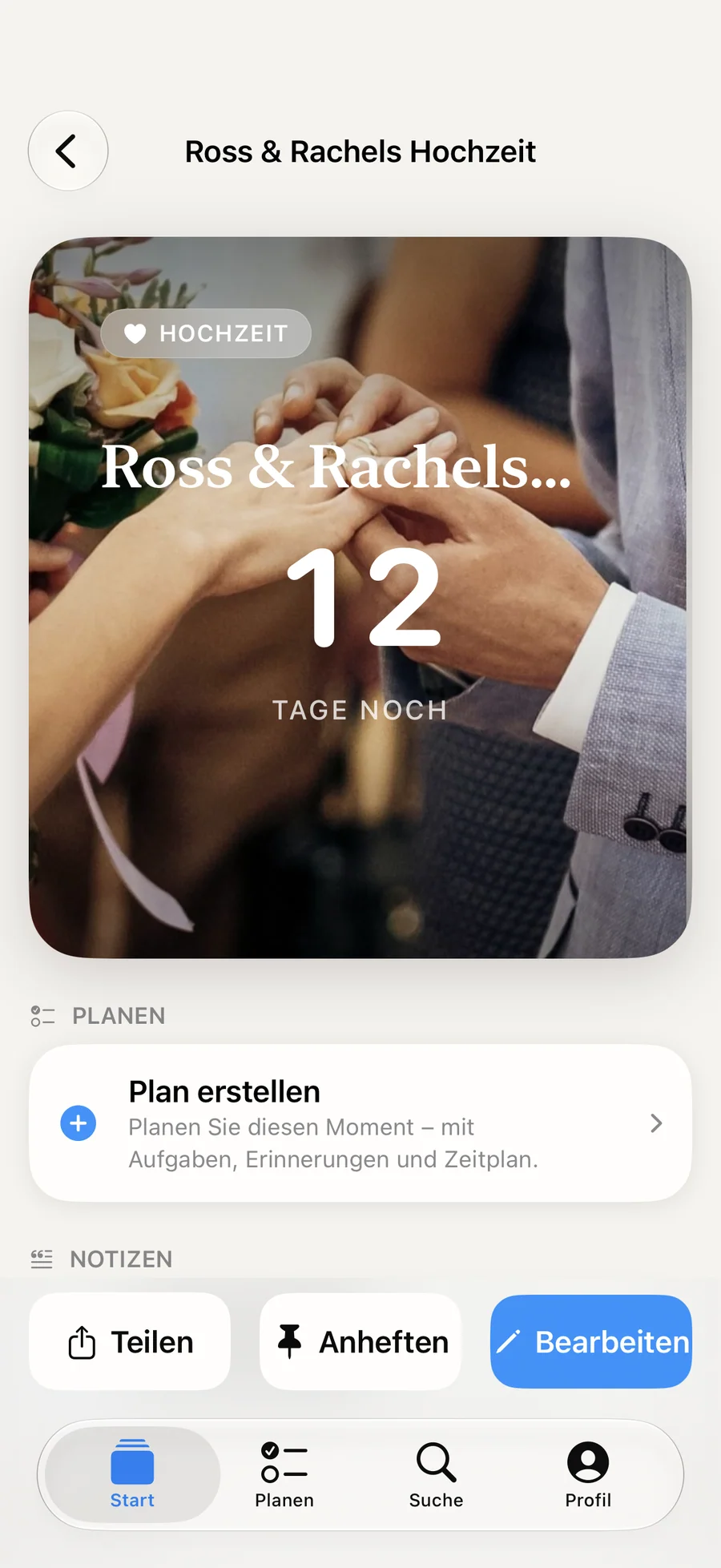 Hochzeits-Countdown in Soon. mit Plan