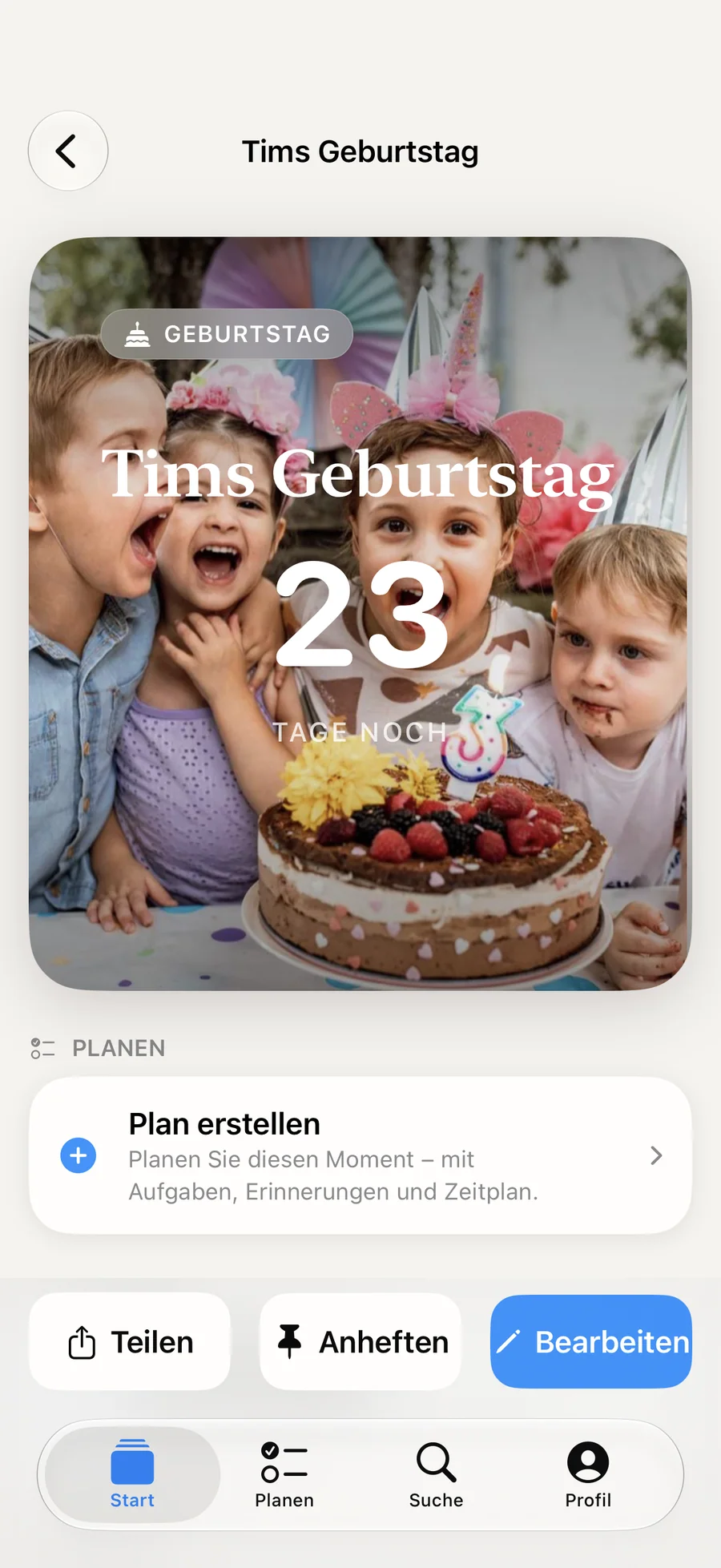Geburtstags-Countdown in Soon. mit Plan