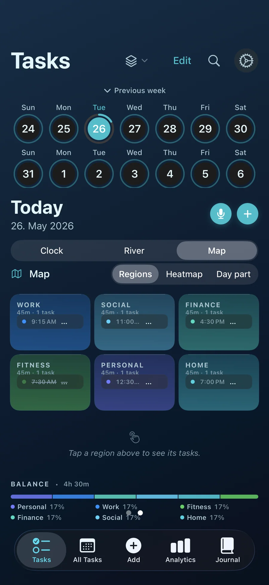 Taskful Day map view grouping tasks by category region