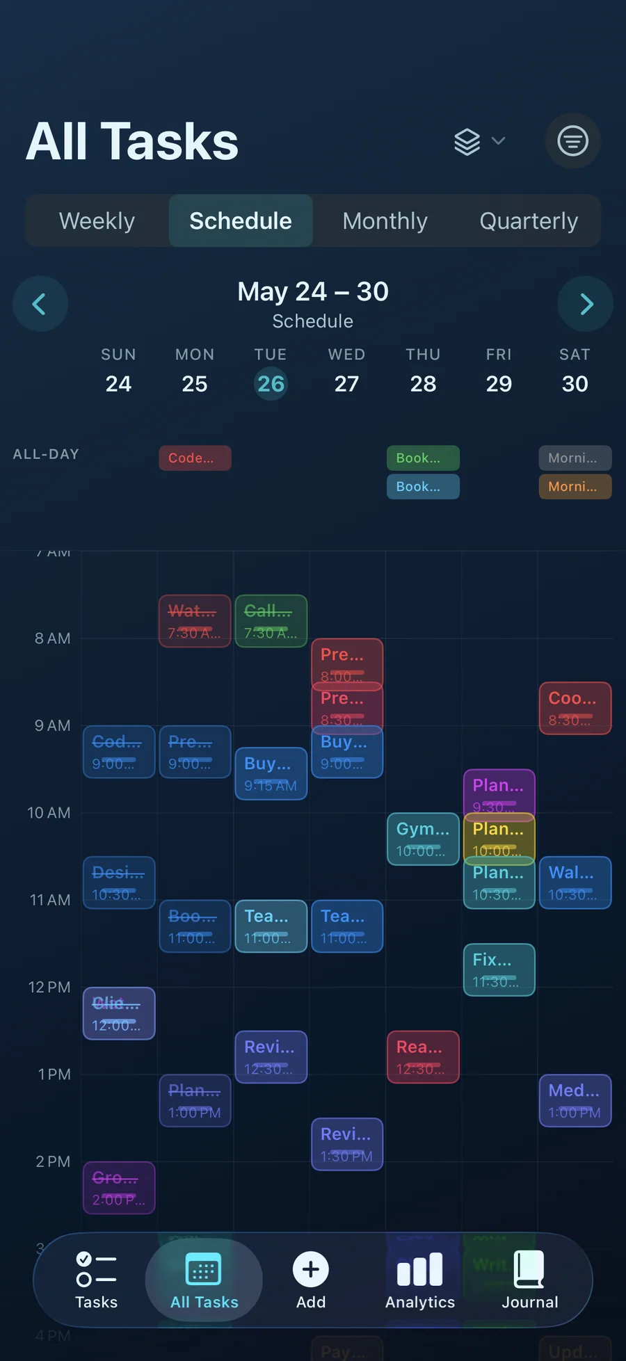 Taskful Day weekly schedule with task blocks