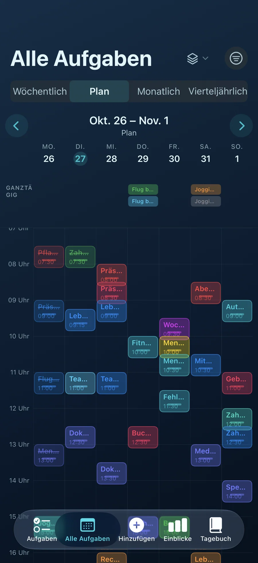 Wochenplan von Taskful Day mit Aufgabenblöcken