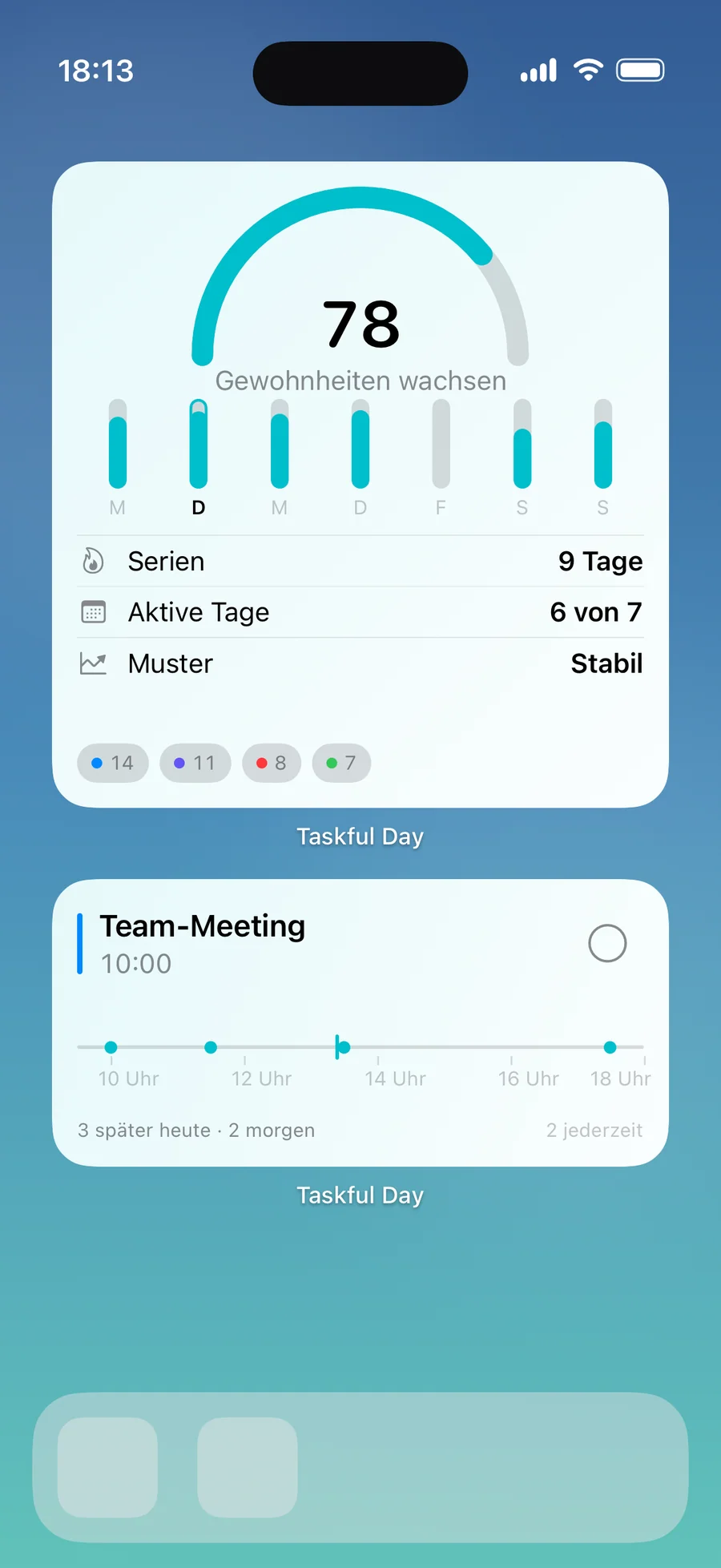 Gewohnheiten-Widget von Taskful Day mit Serien und einem Muster