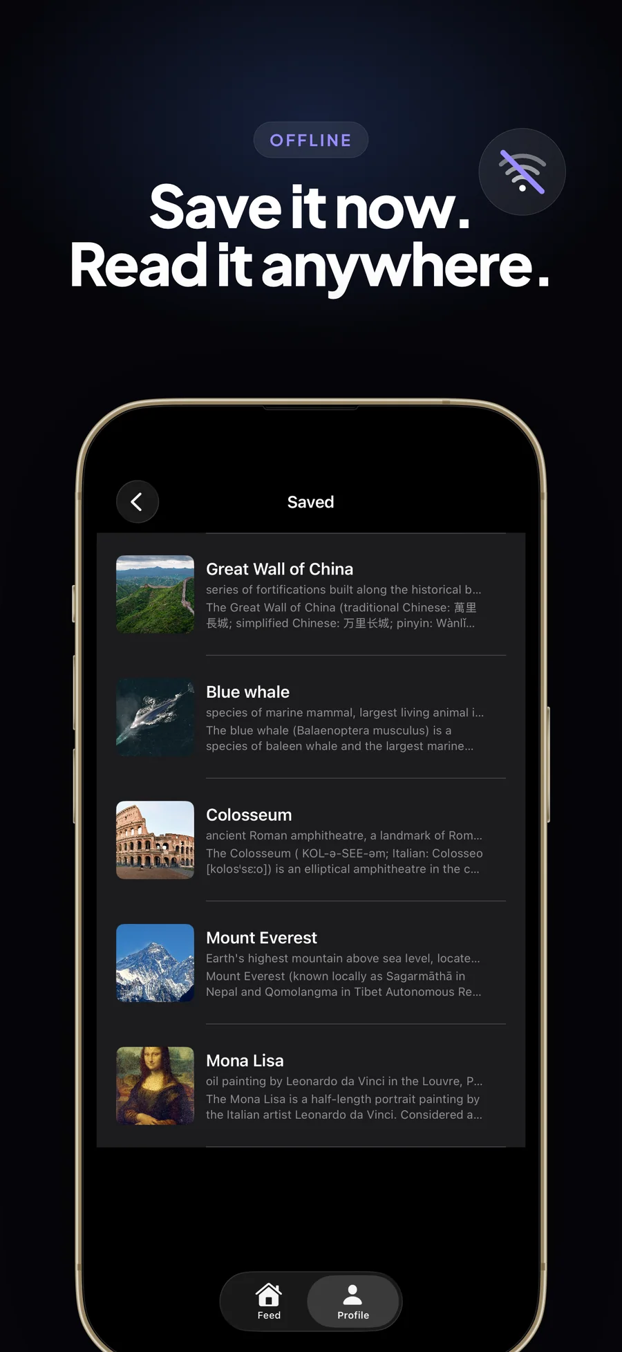 WanderWiki saved articles downloaded for offline reading