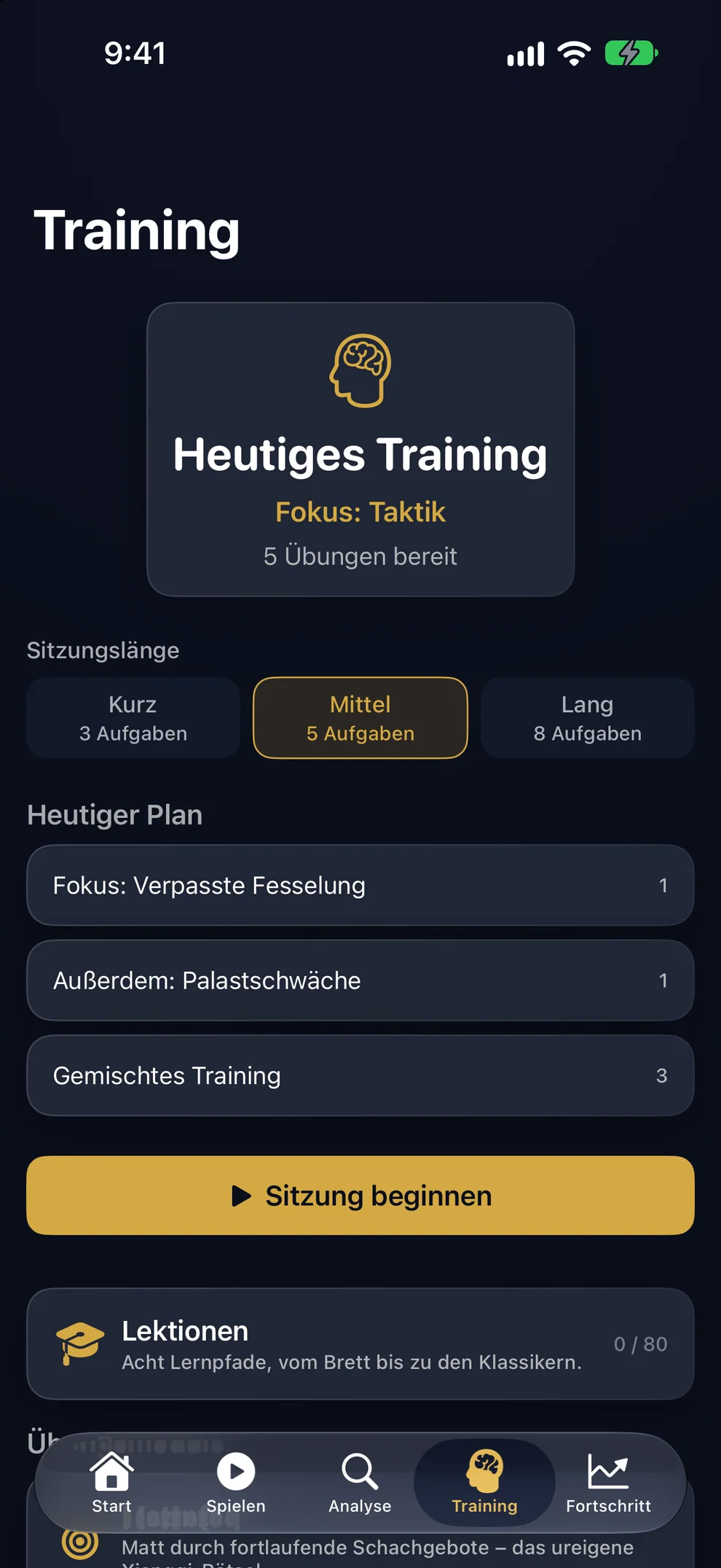 Der heutige Plan, zusammengestellt aus deinen eigenen Fehlern, danach gemischtes Training.